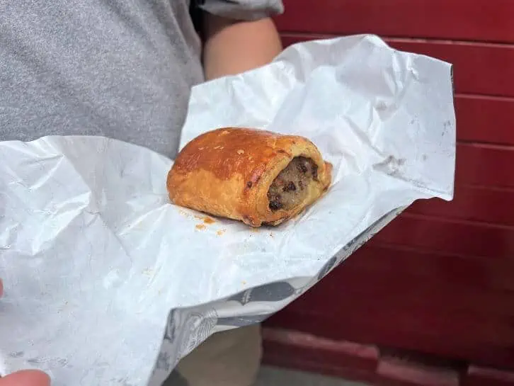 family trip to london borough market sausage roll